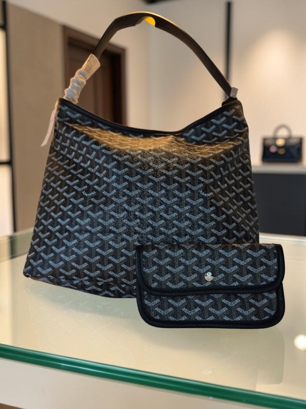 Designer Inspired Architectural Hobo Bag with Separate Zipper Pouch